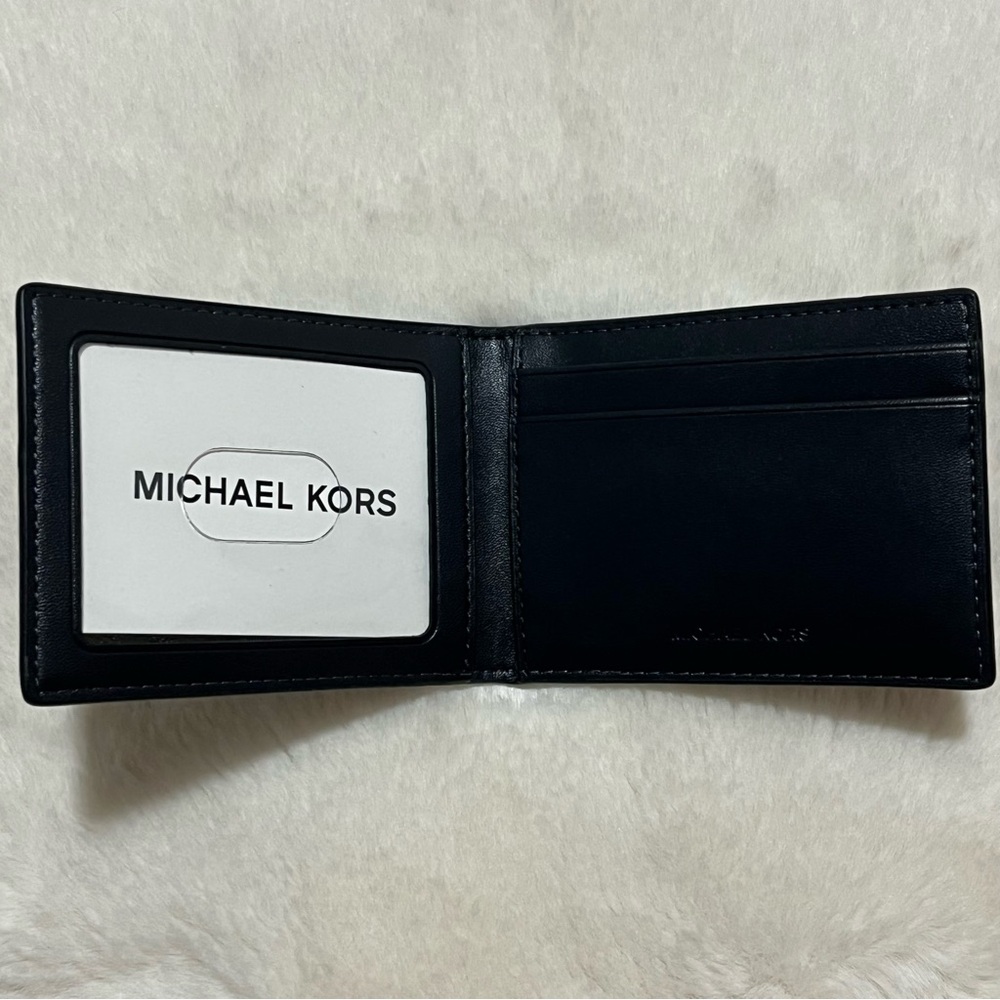 New Michael Kors Signature Blue Logo Monogram Bifold Flap Card Holder Wallet - Picture 4 of 8